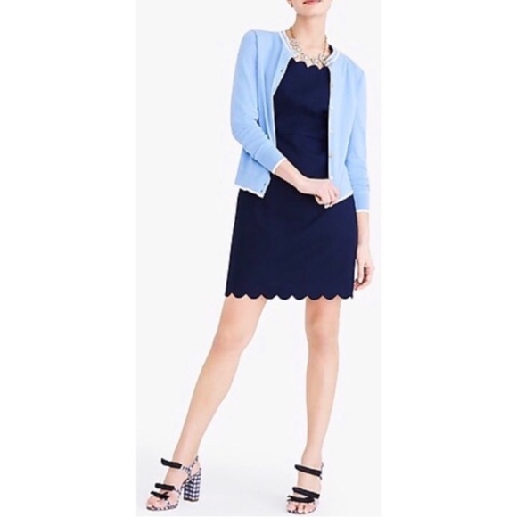 J. Crew Factory Basketweave Scallop-Edged Dress Navy Size 8 - Picture 2 of 8